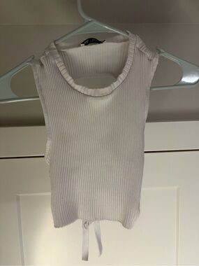 Zara White Ribbed Sleeveless Tank with Drawstring